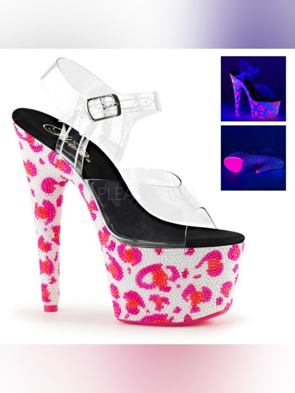 *7" Heel, 2 3/4" PF Ankle Strap Sandal w/Leopard Pattern RS